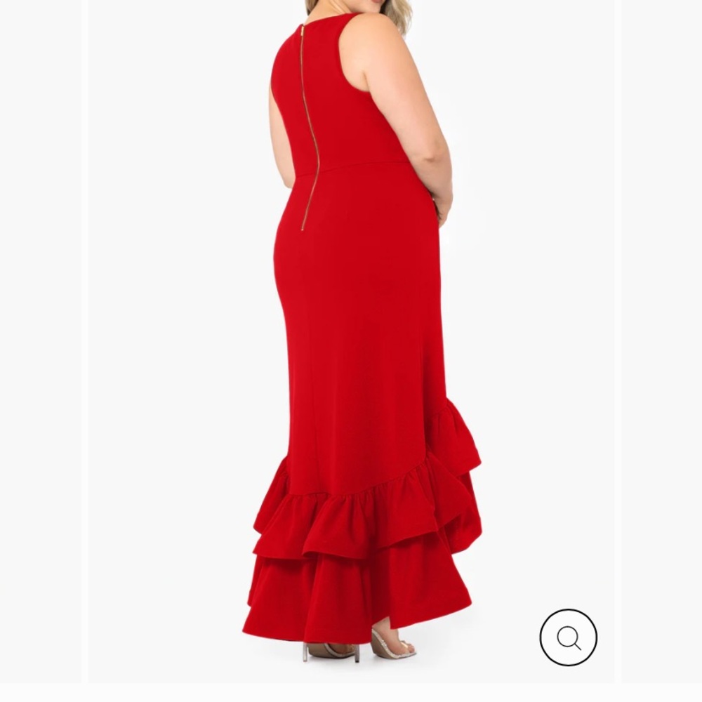 Red Asymmetric Ruffled Gown - Picture 2 of 3